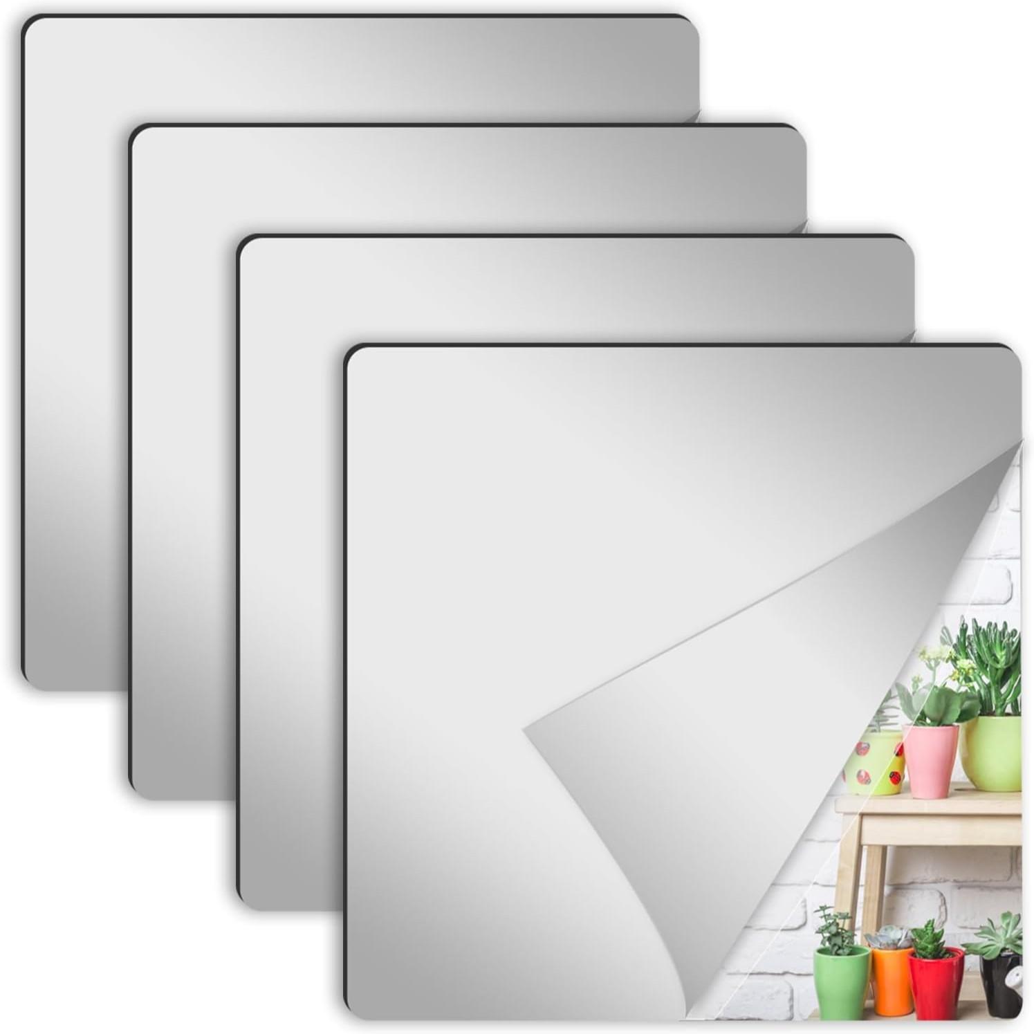 Home Gym Needs - 4Pcs Acrylic Mirror Wall Stickers Square