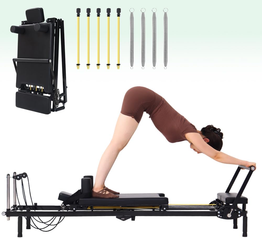Home Gym Designs - Foldable Pilates Reformer Machine, 2-in-1 Resistance