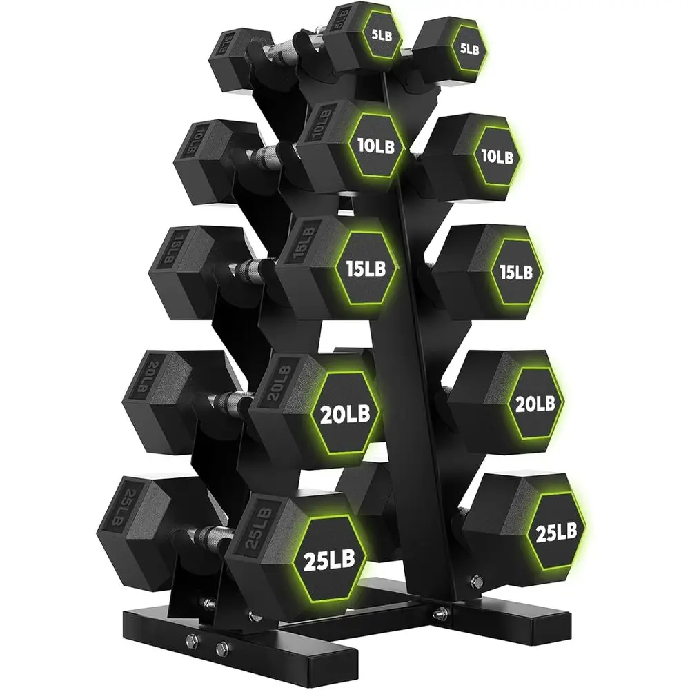 Home Gym Designs - Hex Dumbbells with A-E Rack, 100-600