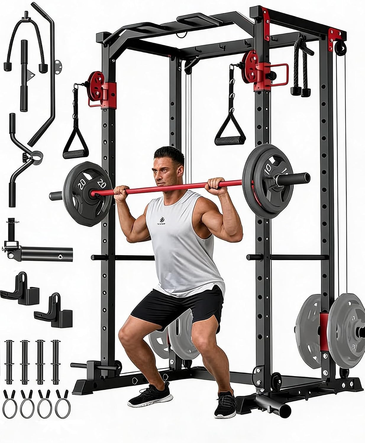 Home Gym Rack With Cables - Multi-Functional Power Rack for Home Gym