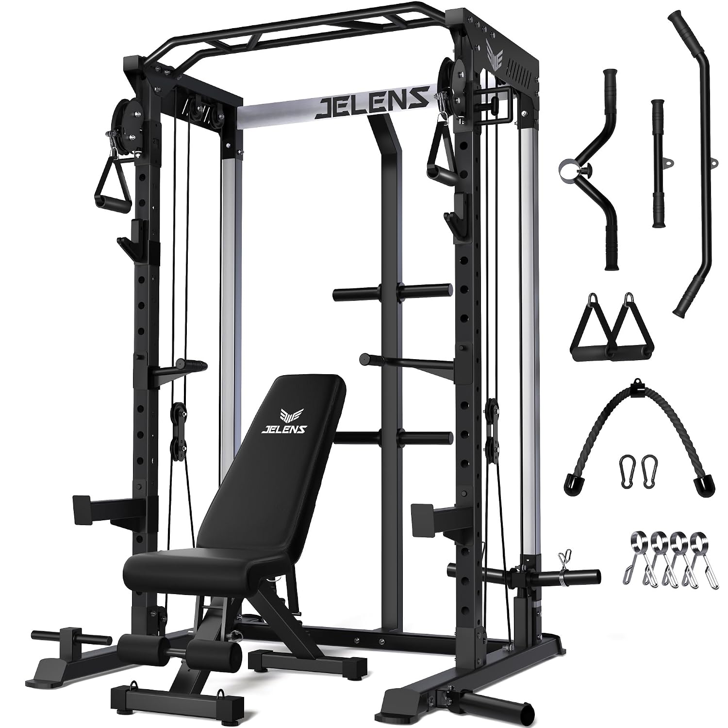 Home Gym Rack With Cables - 2000LBS Multi-Function Power Cage with Dual