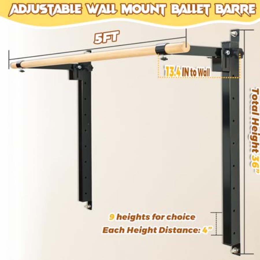 Wall Mounted Ballet Barre 4ft  - Home Gym Foldable 评论和价格