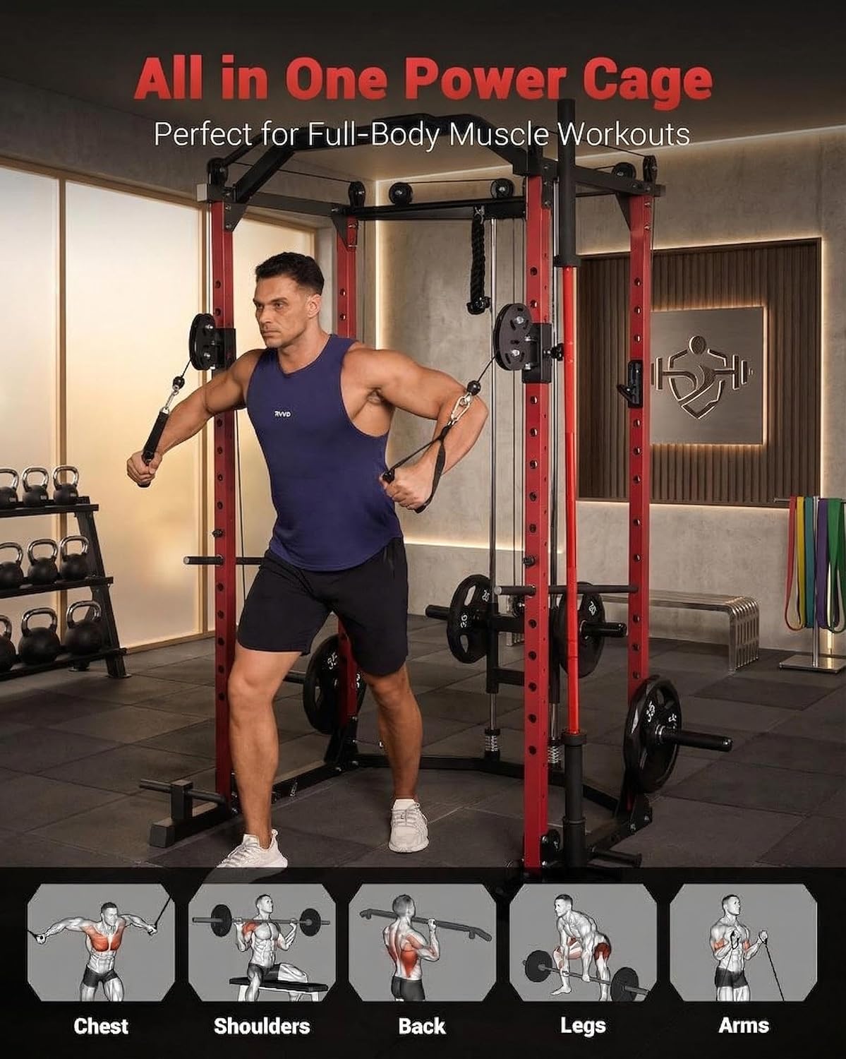 Power Cage, Multi-Functional P - Home Gym Rack With Cables 评论和价格